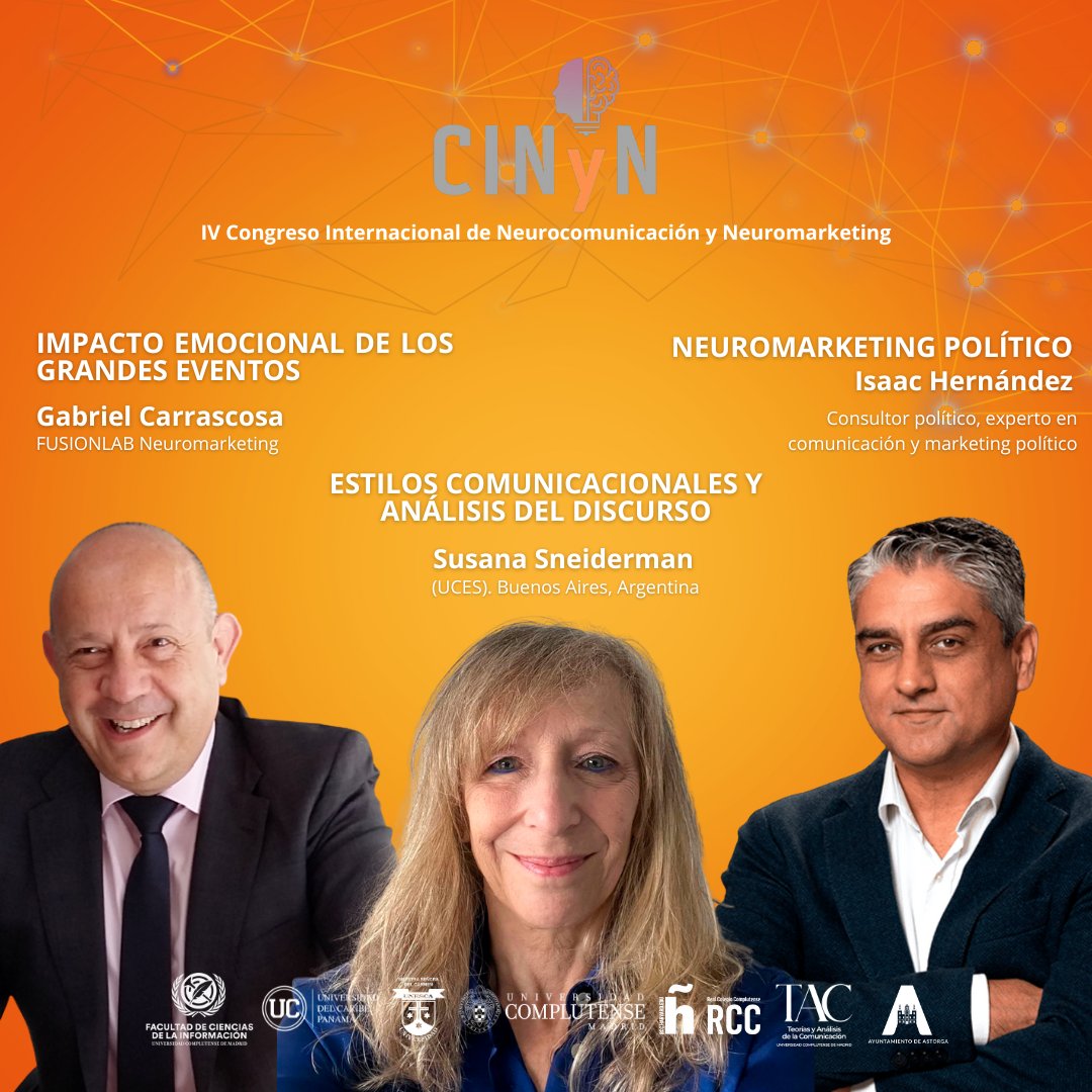 ¡El jueves 20 el CINyN viene cargado! 🧠

📍 Presencial: Biblioteca Municipal de Astorga
🌐 Online: youtube.com/live/11Fhw3AD-…
🕒 Desde las 11:50 h

#CINyN #Neuromarketing #Neurocomunicación #MarketingPolítico #Comunicación #Psicoanálisis