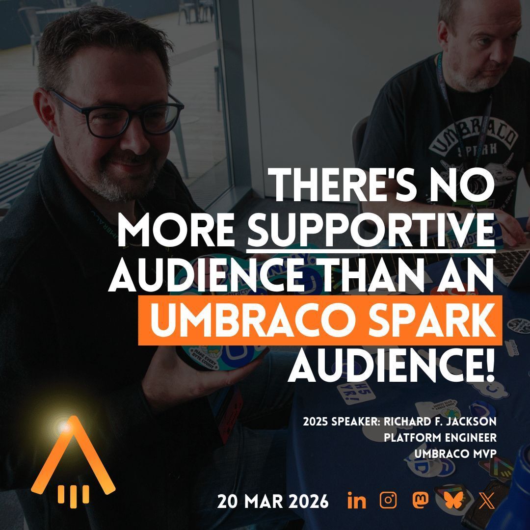 umbracospark's tweet image. 🎤 Why speak at #UmbracoSpark? 2025 speaker Richard Jackson calls it a career highlight &amp;amp; the perfect community check-in. 💬 Supportive team, great vibes, and awesome perks 🎁 (free ticket + hotel!) 👉 Apply now: shorturl.at/rcKxV