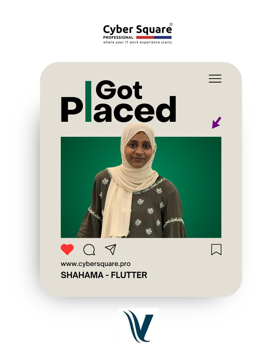 CyberSquarePro's tweet image. Excited to share another success story! Congratulations to SHAHAMA  , who has successfully secured an outstanding placement as a Flutter
 Developer after completing our internship program through Cyber Square Professional.

#CyberSquare #edtech #coding #placed #placement