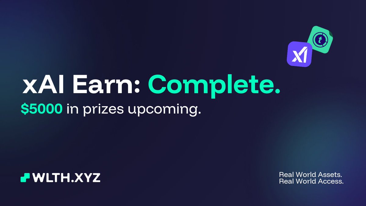wlthxyz's tweet image. xAI Earn. Complete. 🎯

Over the past week, All Street turned effort into equity by earning access to one of the biggest AI companies on the planet.

WLTH is changing how people access, invest, and own.

Stay tuned for final results and rewards distribution.