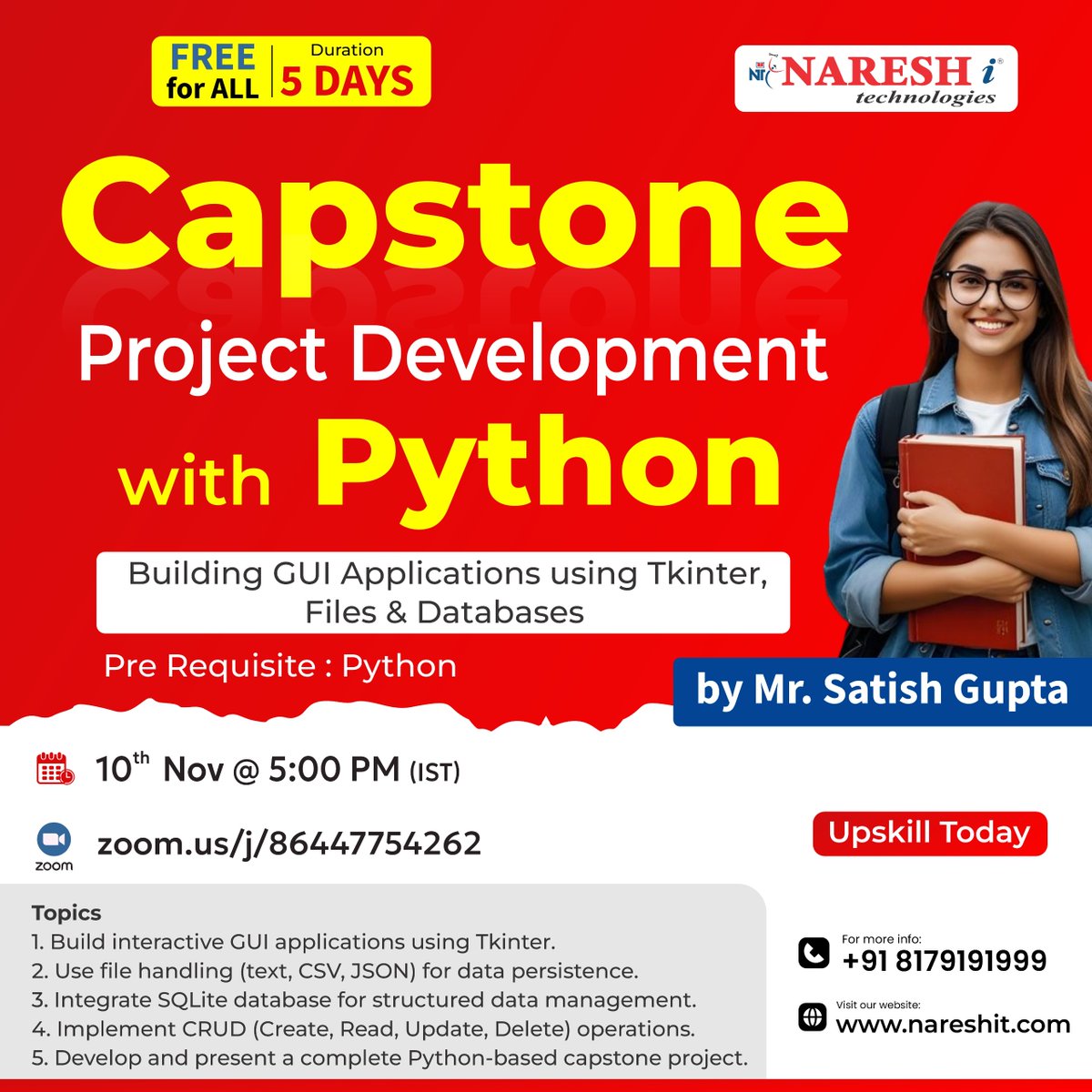 nareshitech's tweet image. 🚀 Kickstart Your Python Journey with a Real-Time Capstone Project!
👉Register Now: t.ly/FWSPYGUI-10N

👨‍🏫 Trainer: Mr. Satish Gupta
🗓 Date: 10th Nov 2025 | 🕔 5:00 PM (IST)

#NareshIT #PythonTraining #CapstoneProject #Tkinter #PythonDevelopers #FullStackPython