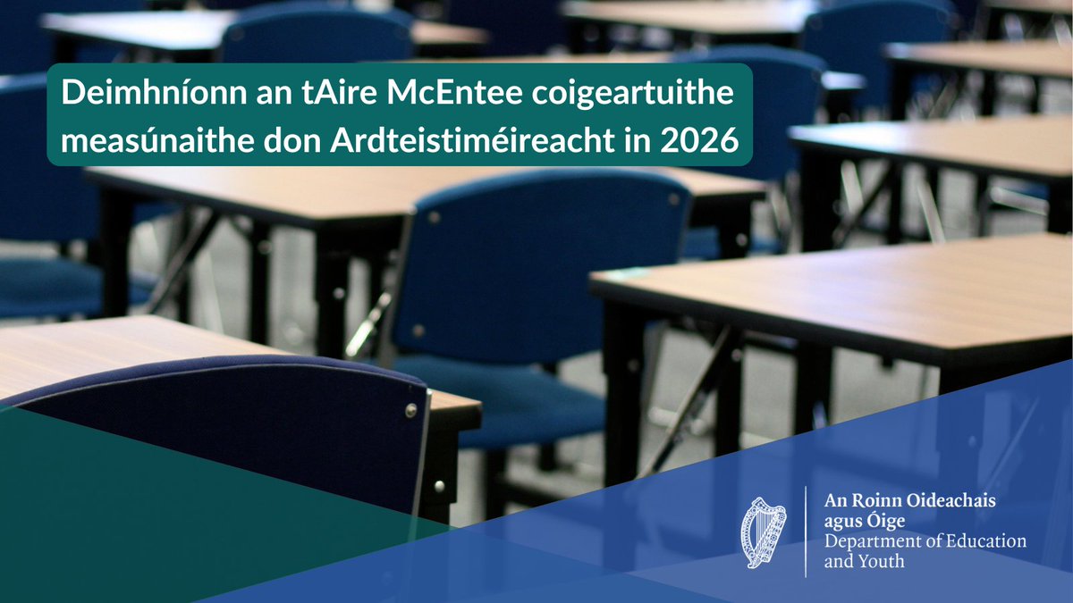 Dheimhnigh an tAire McEntee ar aghaidh le baint an choigeartaithe iarmharcála ag an Ardteistiméireacht, a tosaíodh in 2025, de réir a chéile in 2026, nuair a thabharfar torthaí na hArdteistiméireachta go comhiomlán go dtí beagán faoi bhun leibhéil 2020.

gov.ie/ga/an-roinn-oi…