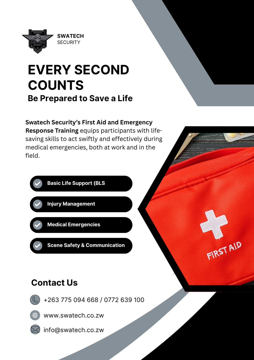SwatechSecurity's tweet image. 🚨 Is your team ready for emergencies?
Equip them with basic life-saving skills.
Partner with us for First Aid Training. 💪
#Safety1st #FirstAid #SwatechSecuri