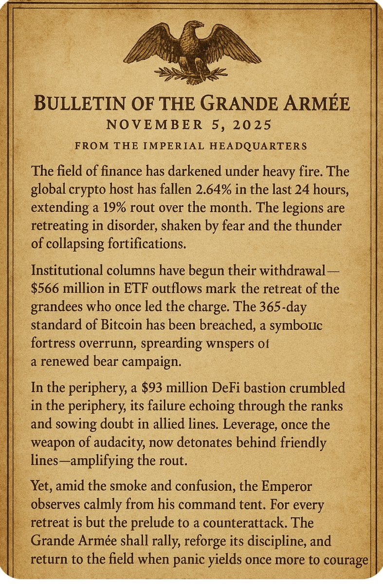 Napocrypto1's tweet photo. 💥💥 🦅 Bulletin of the Grande Armée — November 5, 2025💥💥
@CoinMarketCap https://t.co/MQp5vpalda