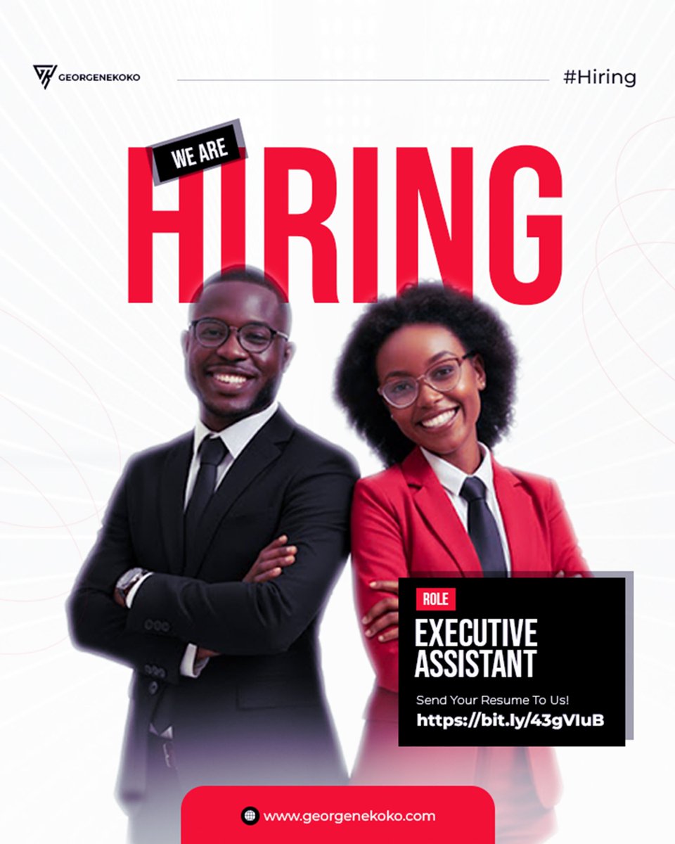 Georgenekoko's tweet image. We’re Hiring — Executive Assistant🚀

📩 Apply here: forms.gle/DZVrLTQMhCgC6W…￼
👉 Full job description &amp;amp; requirements available in the link.

Location: Onsite / Akure

#Hiring #ExecutiveAssistant #GeorgeneKoko #Careers