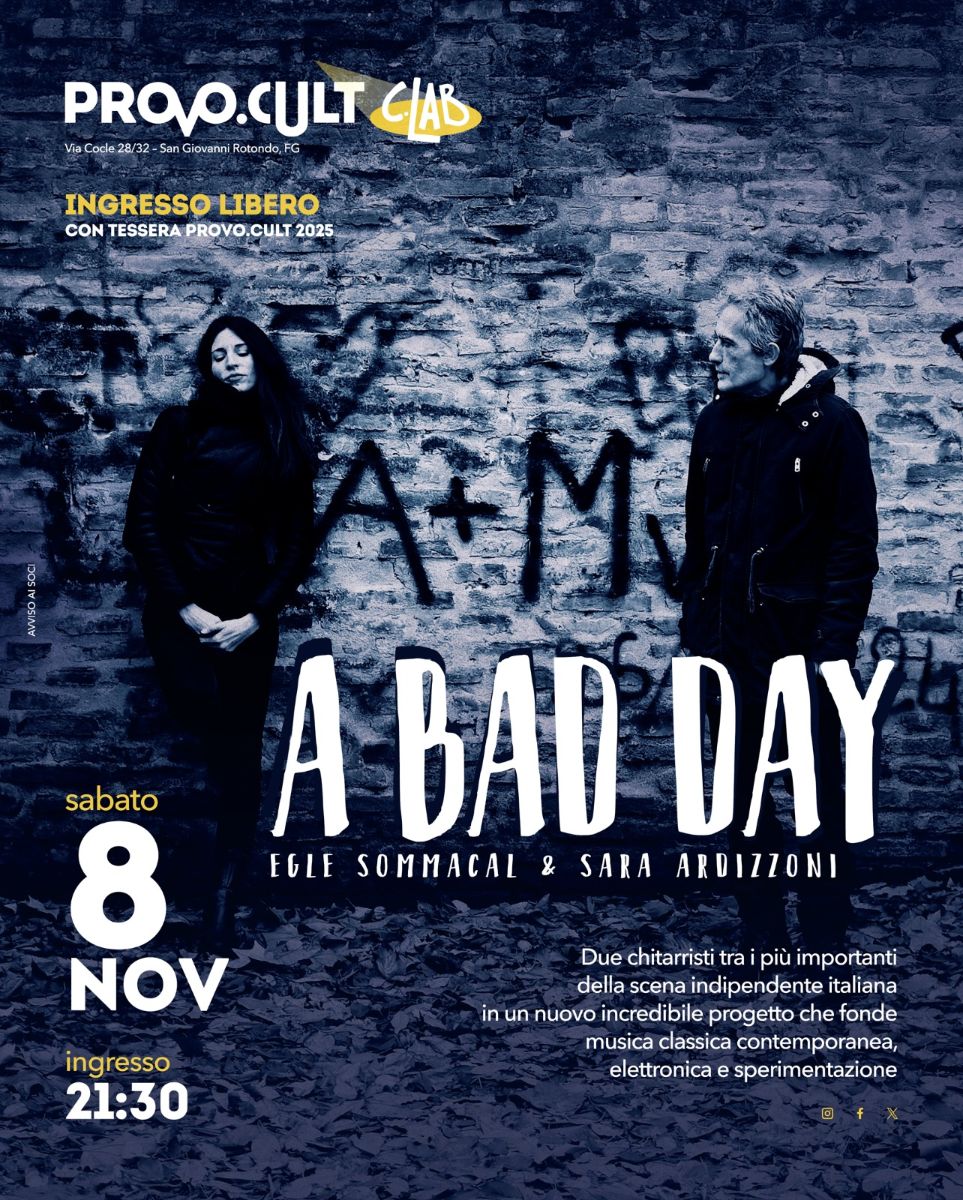 ProvoCult's tweet photo. A BAD DAY in concerto al Provo.Cult C.Lab - https://t.co/J7QeiuJwE1 https://t.co/eIiMsB2wNG