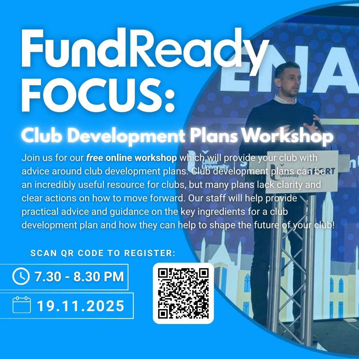 🔷FundReady Focus: Club Development Plans Workshop🔷
📅 19th November 2025
📍 Via Microsoft Teams
⏰19.30 - 20.30

𝗧𝗼 𝗿𝗲𝗴𝗶𝘀𝘁𝗲𝗿, 𝘀𝗰𝗮𝗻 𝘁𝗵𝗲 𝗤𝗥 𝗰𝗼𝗱𝗲 𝗼𝗿 𝘃𝗶𝘀𝗶𝘁:
eventbrite.com/e/fundready-fo…
