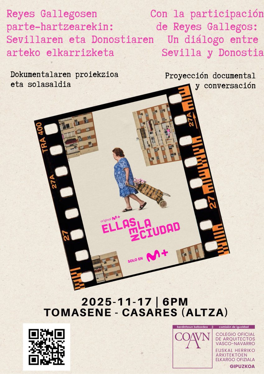 🎞️ Proiekzioa eta solasaldia: “Ellas en la ciudad”
📅  Azaroak 17
 📍 Tomasene Kultur Etxean
 🗣️ Hizkuntza: gaztelaniaz
 🟣 70eko hamarkadan beren auzoak eraldatu zituzten emakumei buruzko dokumentala.

ℹ️labur.eus/iya1jkgv

#ekialdekobarrutia <a href="/coavngipuzkoa/">COAVN_Gipuzkoa</a>