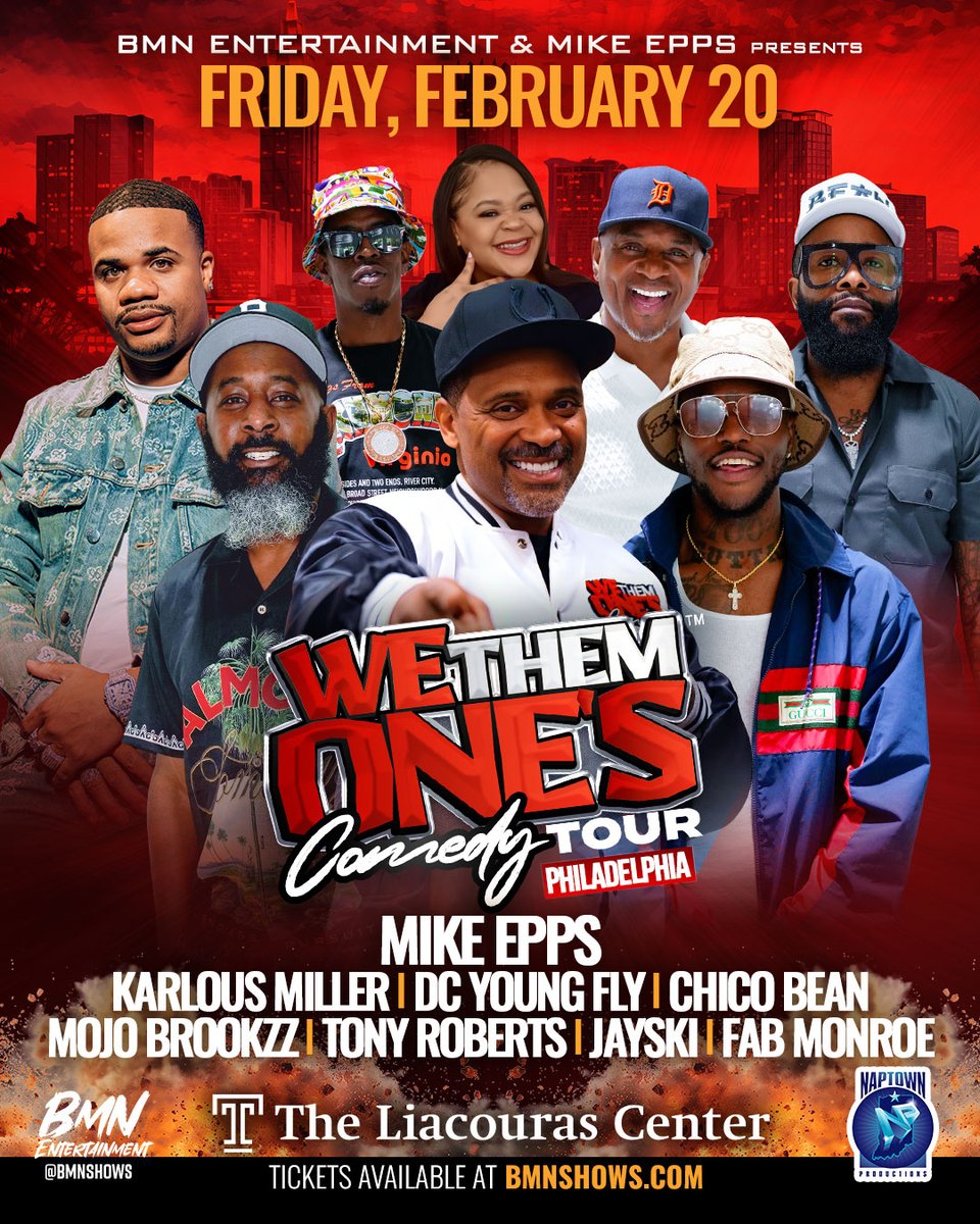 JUST ANNOUNCED: We Them Ones Comedy Tour takes over The Liacouras Center on February 20th! This year's lineup is better than ever with Mike Epps, Karlous Miller, DC Young Fly, Chico Bean, Mojo Brookzz, Tony Roberts, Jayski, and Fab Monroe 🔥

🎟️: Tickets go on sale Friday at 10am
