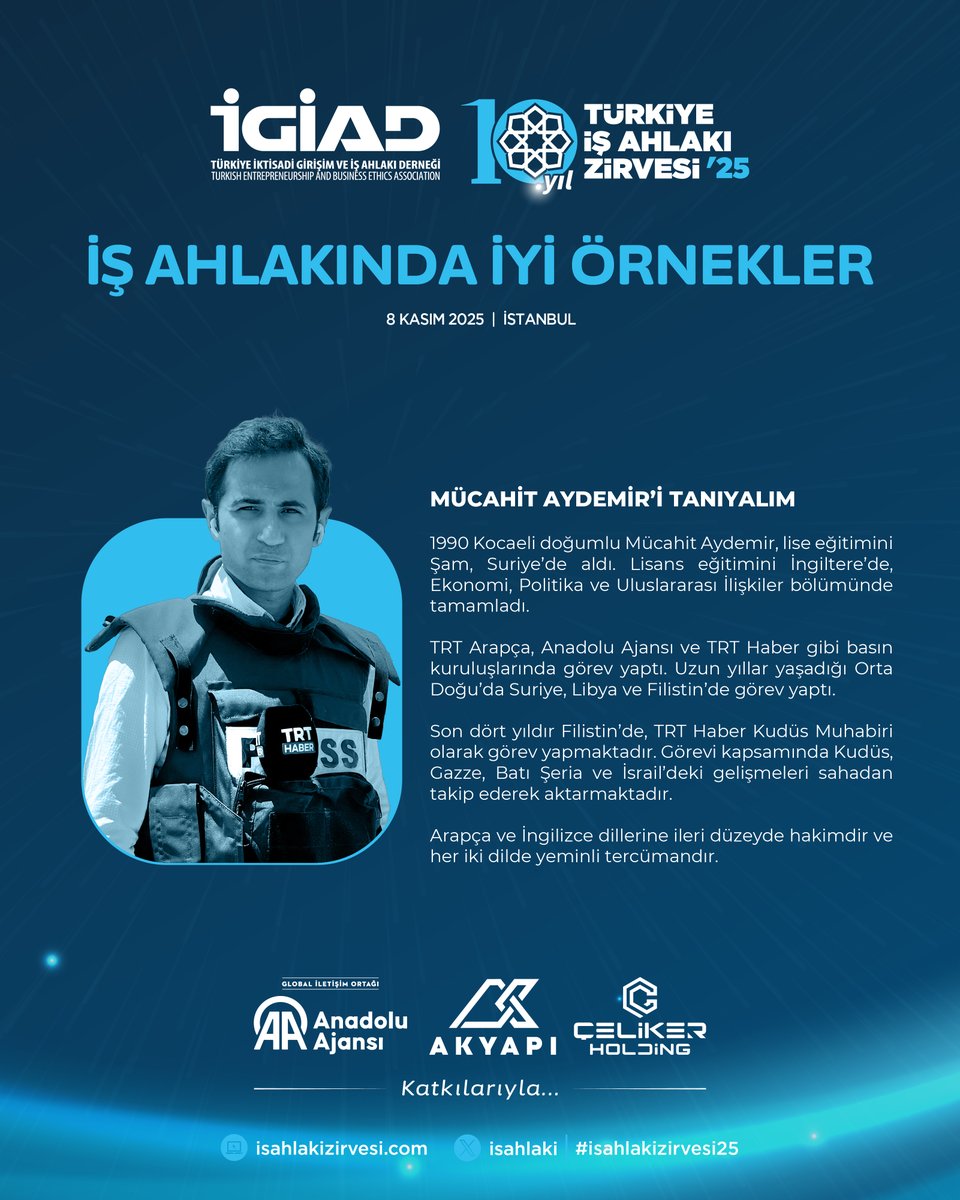 İş Ahlakında İyi Örnekler

Türkiye İş Ahlakı Zirvesi’25’in 1. oturumunda TRT Haber Kudüs Muhabiri Sayın Mücahit AYDEMİR moderatörlük yapacak.

Sayın <a href="/mucahit_aydemir/">Mücahit Aydemir</a> ’i tanıyalım.

#İşAhlakındaiyiörnekler #isahlakizirvesi25

📍 Neslişah Sultan Kültür Merkezi
📅 08 Kasım 2025
🔗