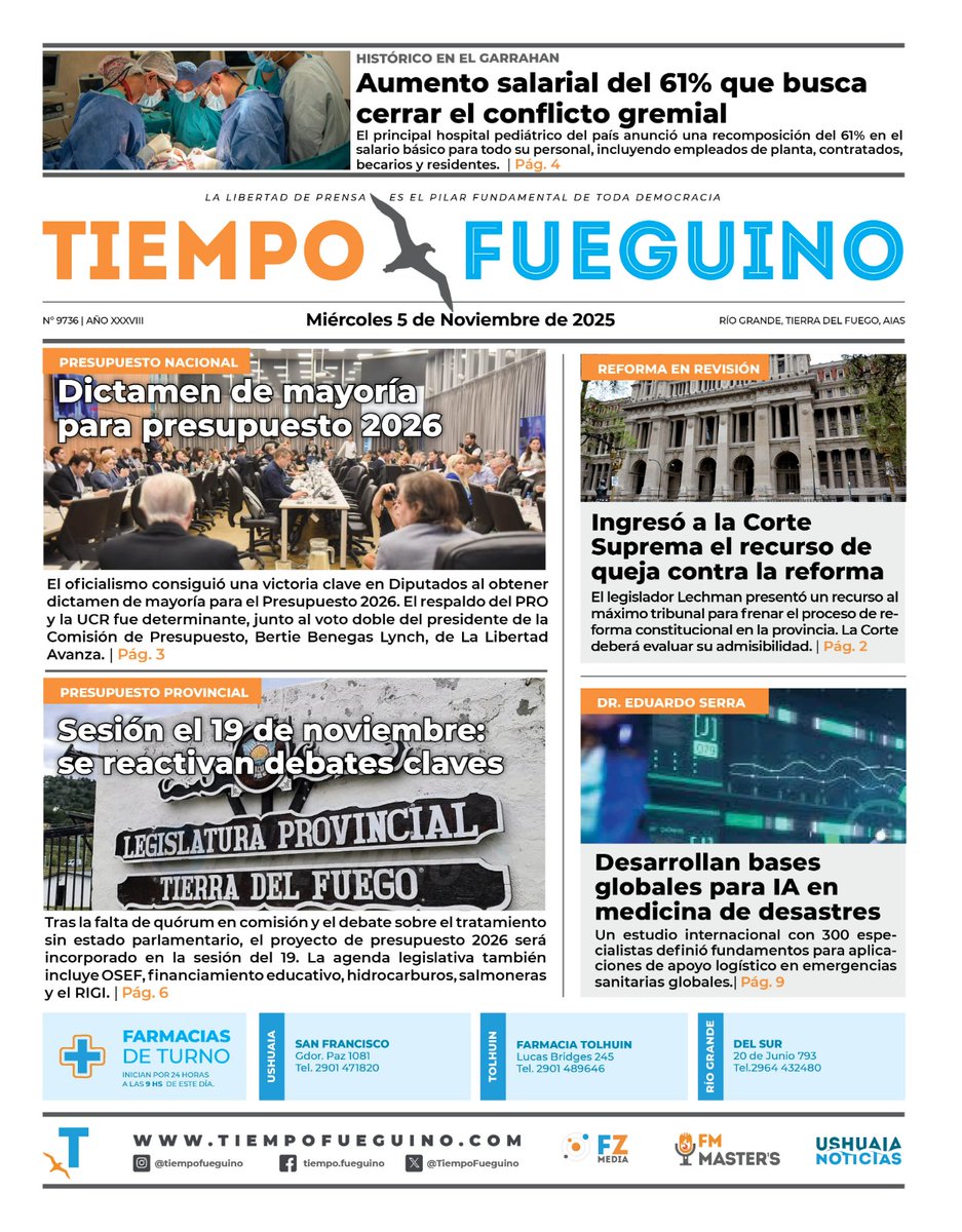 La tapa del miércoles 5 de noviembre 👇

📲 Encontrá la edición completa en tiempofueguino.com