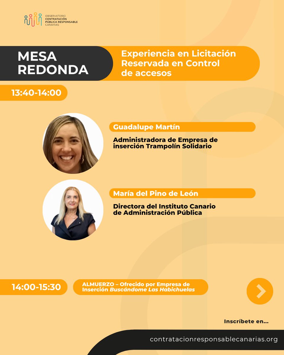 🟠 Conoce los temas y las personas participantes en las mesas redondas de las V Jornadas de Contratación Pública Responsable de Canarias.

👉 ¡Inscríbete ya! contratacionresponsablecanarias.org/v-jornadas-de-…

<a href="/redAnagos/">Red Anagos</a> <a href="/AdeicanCanarias/">Adeican Canarias</a> <a href="/EAPN_Canarias/">EAPN Canarias</a>