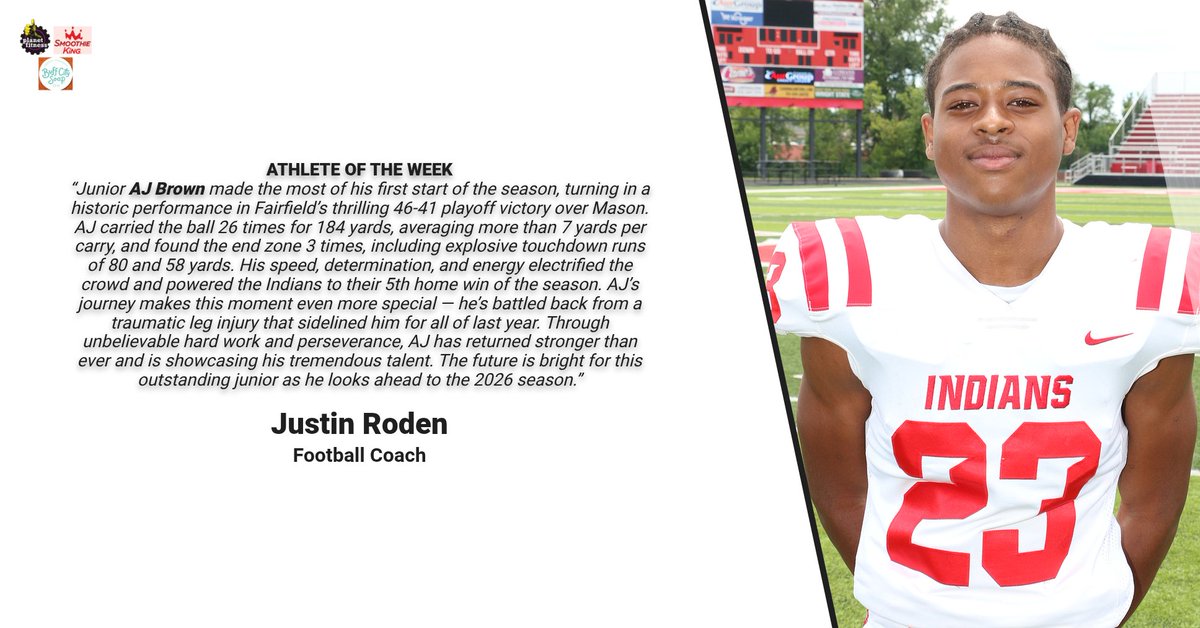 AJ continues to showcase his talents and grow as player every week! 💪
<a href="/LetsGoFairfield/">Fairfield Indians</a> <a href="/IndiansBoosters/">Fairfield Boosters</a> <a href="/FCSDNews/">Fairfield City Schools</a>