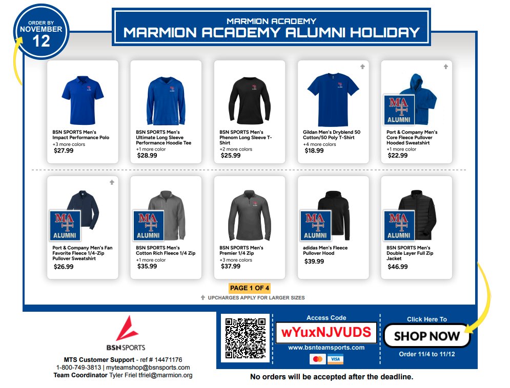 The Marmion Academy alumni store is back, just in time for the holidays! We have restocked some of the favorites and added a few new items to the store in anticipation of the Christmas season! Act fast, as the store is only open until 11/11 tinyurl.com/3c6hvswc