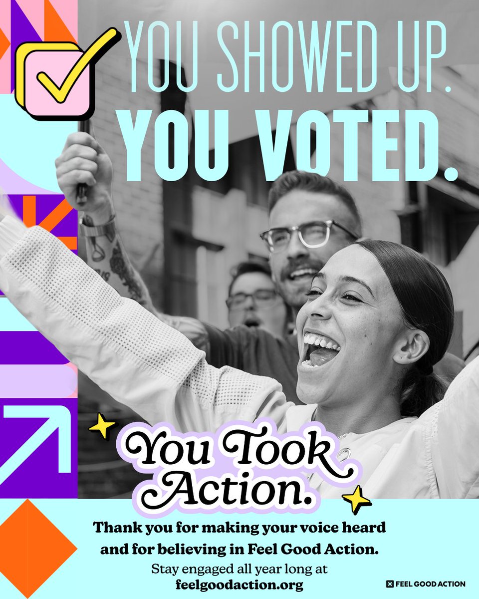 FeelGoodAction's tweet image. History was made yesterday, and YOU made it happen.

Millions of voters showed up and took action!

Keep that momentum going! Stay engaged all year long at feelgoodaction.org. 🗳️

#ElectionDay #CivicEngagement #FeelGoodAction #HistoryMade
