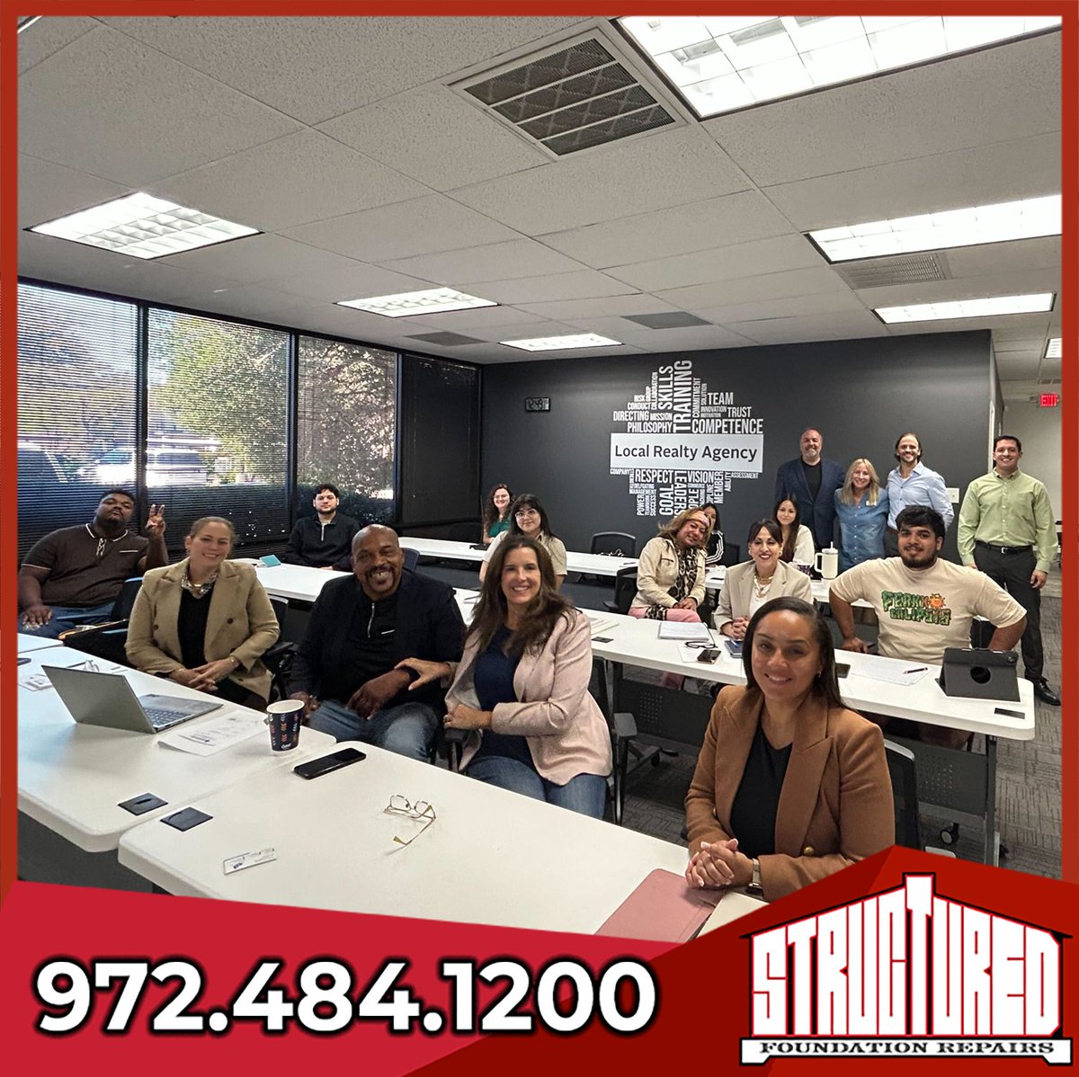StructuredFound's tweet image. Earlier this week at Local Realty Agency (Addison): big thanks to @coryatrandom for a jam-packed social media session. We talked partnership on foundation/roofing—and booked a same-day foundation eval for Edie Leon while onsite. 🙌 Thanks, Cathy + Tiago Title!