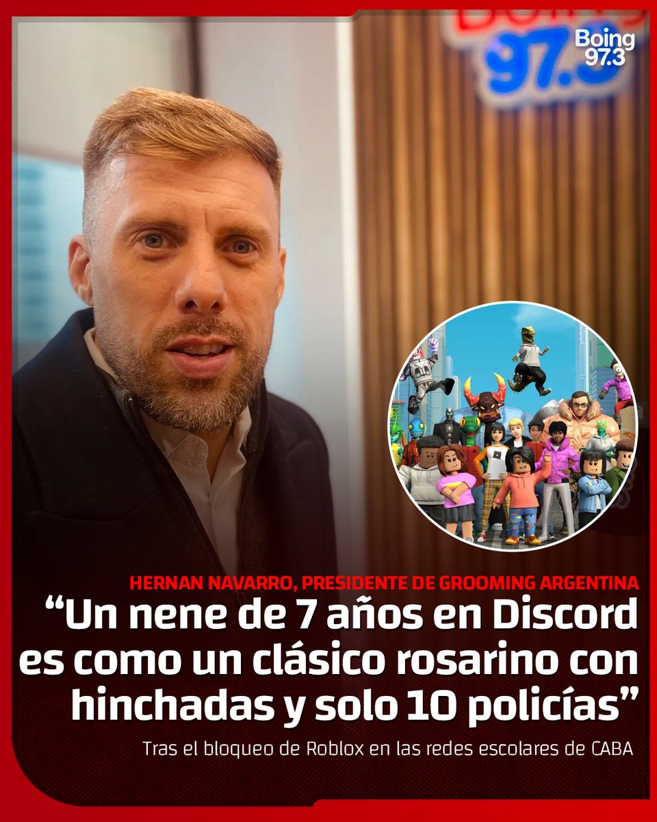 ❌ El Ministerio de Educación de la Ciudad de Buenos Aires anunció que, desde el 31 de octubre, bloqueó el acceso a la plataforma de juegos Roblox en todas las redes escolares dependientes del sistema educativo porteño.

🎙️ En diálogo con Radio Boing, Hernán Navarro, presidente