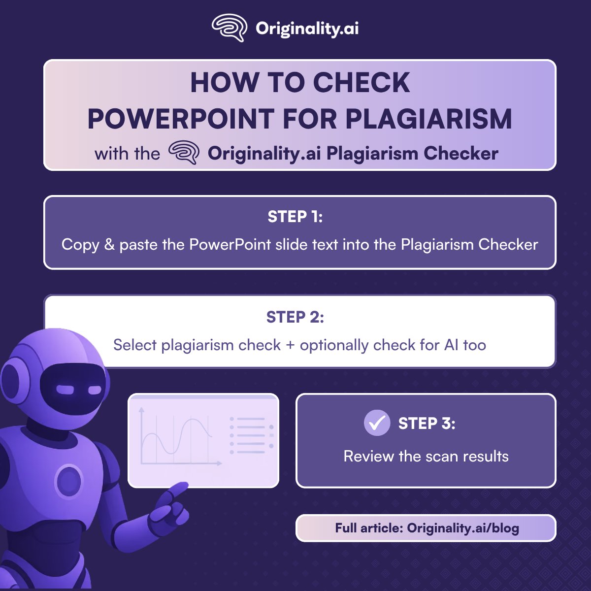 💡 Plagiarism checks for PowerPoints are a must for authenticity.

✅ How to check for plagiarism with #OriginalityAI:
1: Copy &amp; paste the slide text into the plagiarism checker tool
2: Check plagiarism (+ optionally check for AI)
3: Review results

Full article 👉 #OriginalityAI