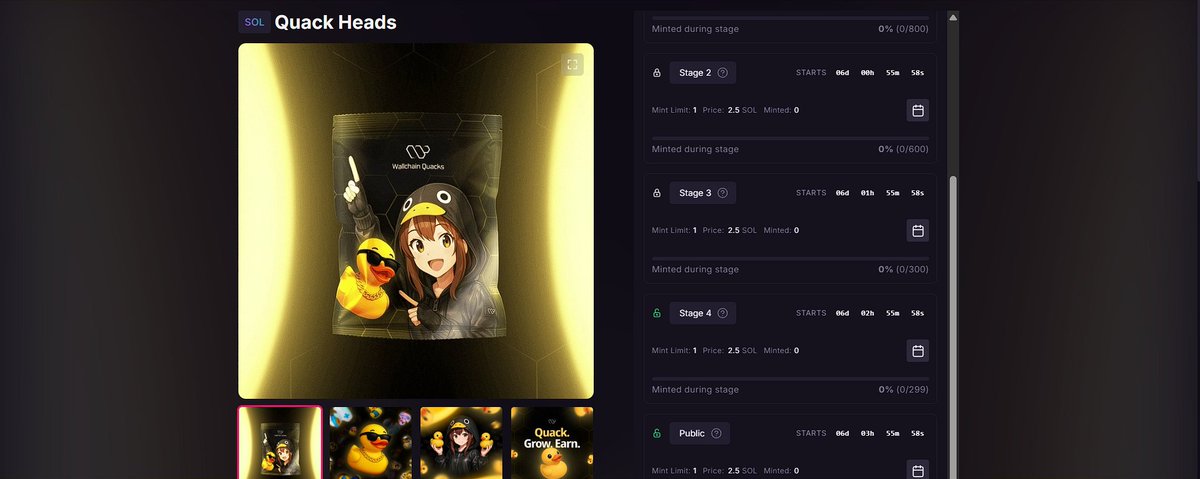 Wallchain just released the wallet checker for their genesis NFT collection: Quack heads
Supply: 1999
Chain: SOL
Price: 2.5SOL
Check here: magiceden.io/launchpad/sola…