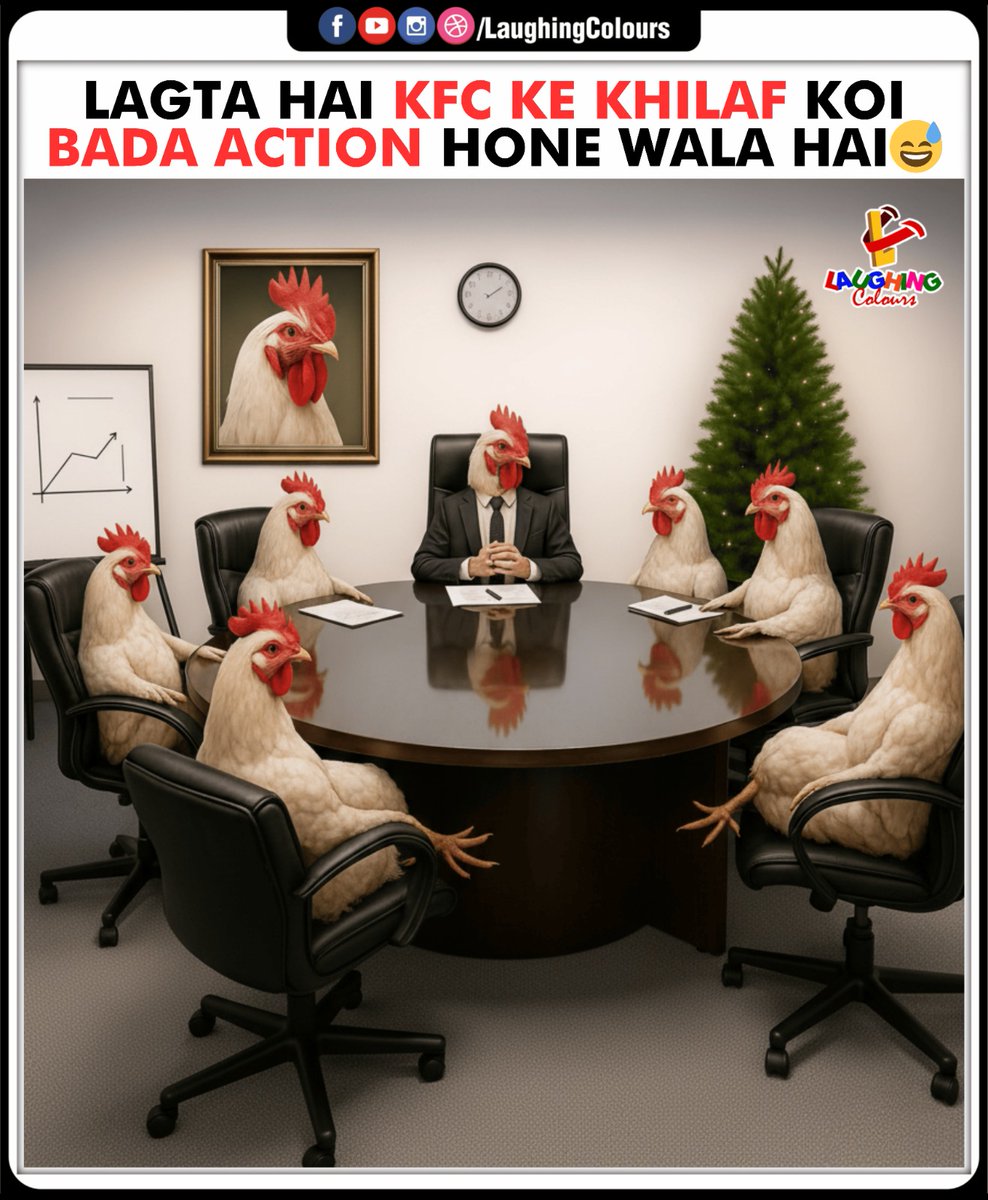 LaughingColours's tweet image. Chicken committee meeting 😂
#FunnyMeme #KFC #ChickenHumor #LaughingColours #DesiMemes #RelatableFun