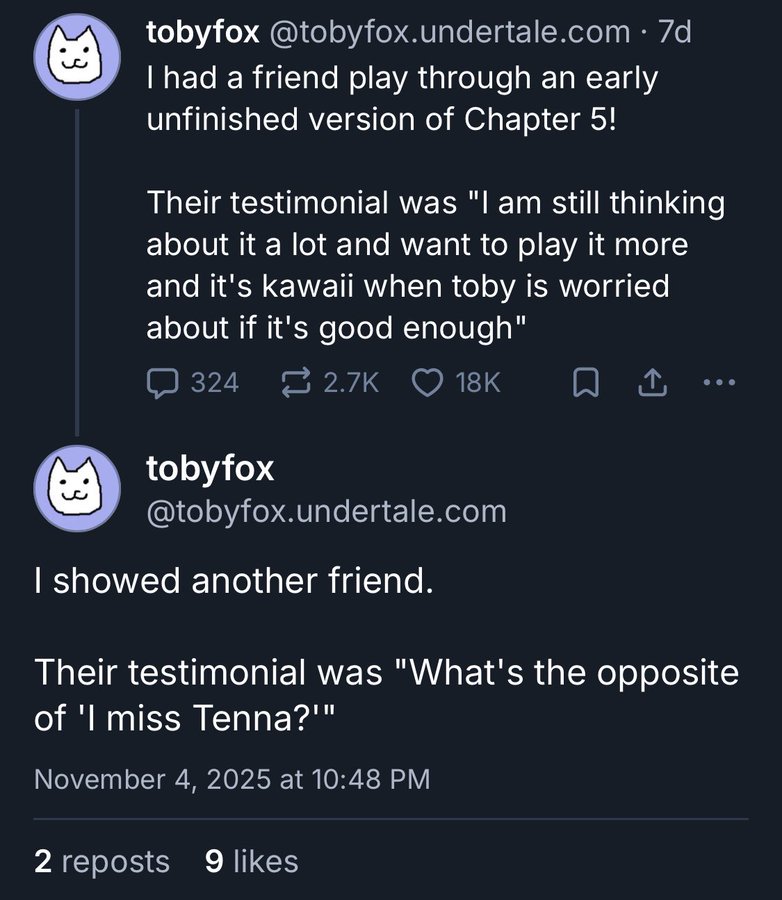 erm guys, remember when we thought this was implying we were going to get an EVIL Toby Fox character??????