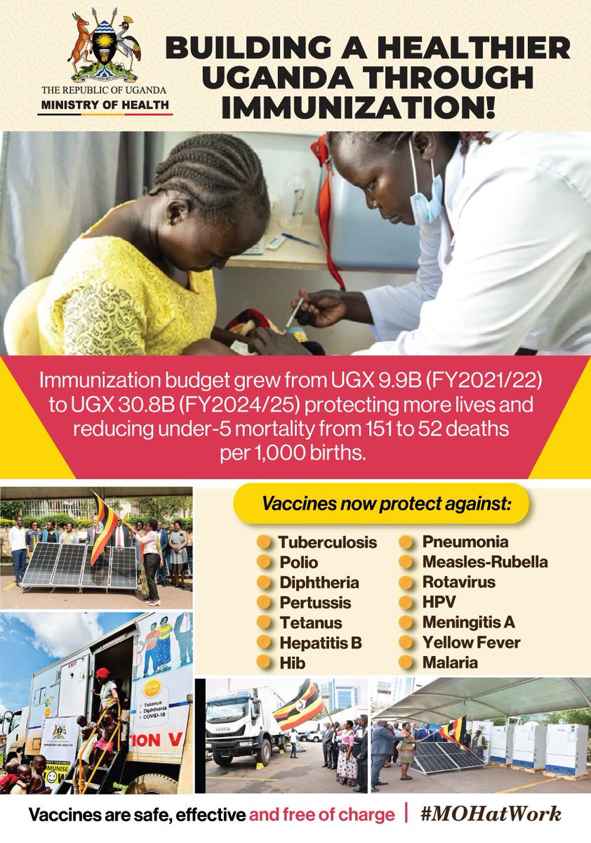 MinofHealthUG's tweet photo. A fully immunized child contributes to a healthier #Uganda #MOHatWork https://t.co/YShcejKCPg