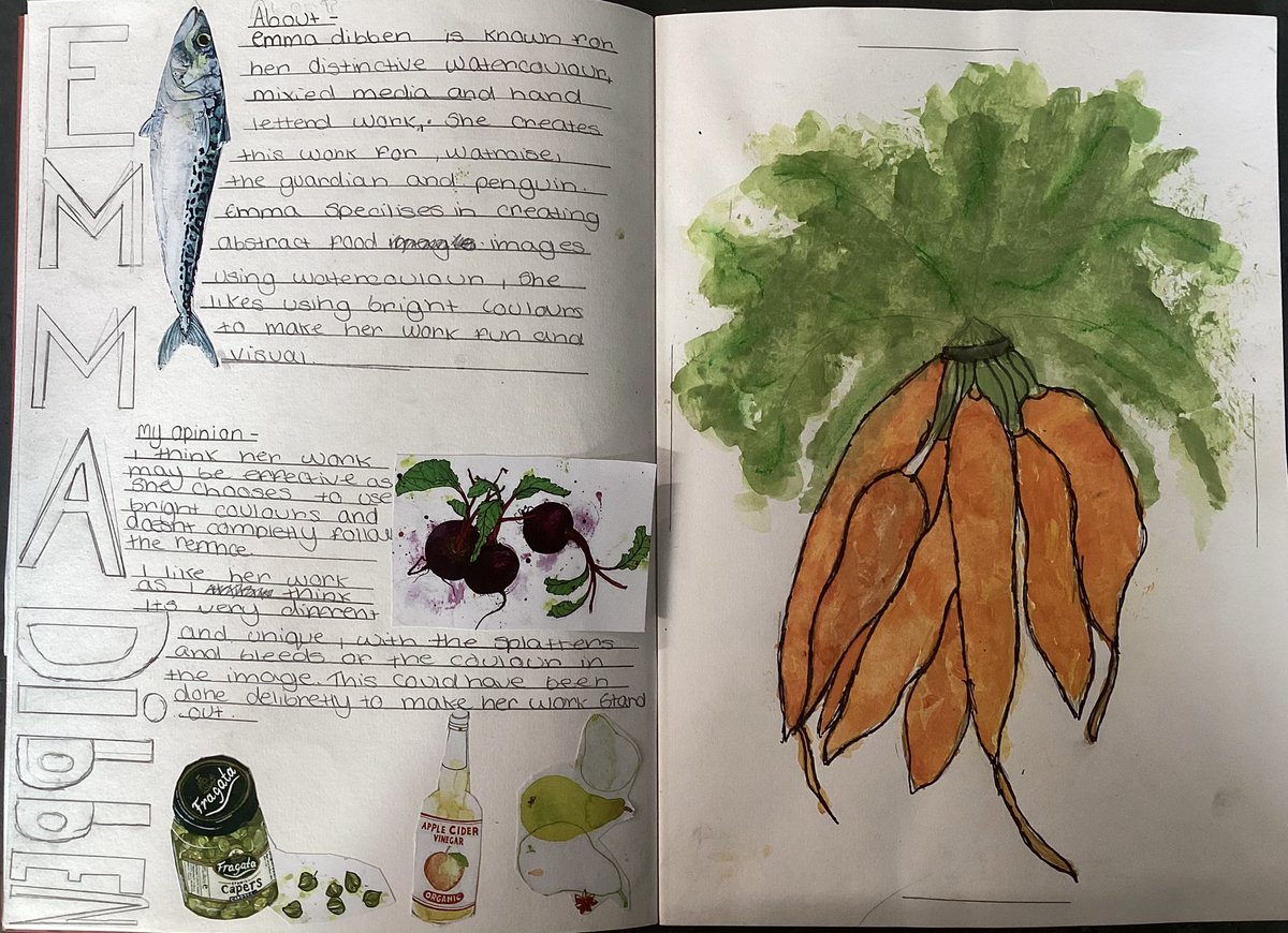 Year 9 have been studying the work of illustrator, Emma Dibben as part of their food project. Some fabulous artist research pages and studies in her style! 

<a href="/IbstockSchool/">Ibstock School</a> 

#art #schoolartproject #secondaryschool #illustration #artteaching