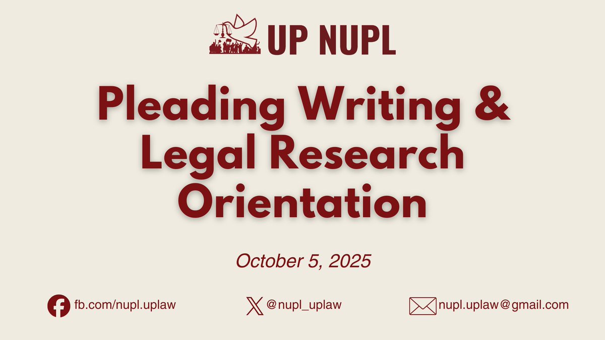 nupl_uplaw's tweet photo. UP NUPL wrapped up our successful Pleading Writing and Legal Research Orientation! A massive round of applause and heartfelt gratitude to our esteemed speaker, Atty. Hulyan Agpalo from the National Union of Peoples' Lawyers (NUPL). https://t.co/3mYsM8WyLx