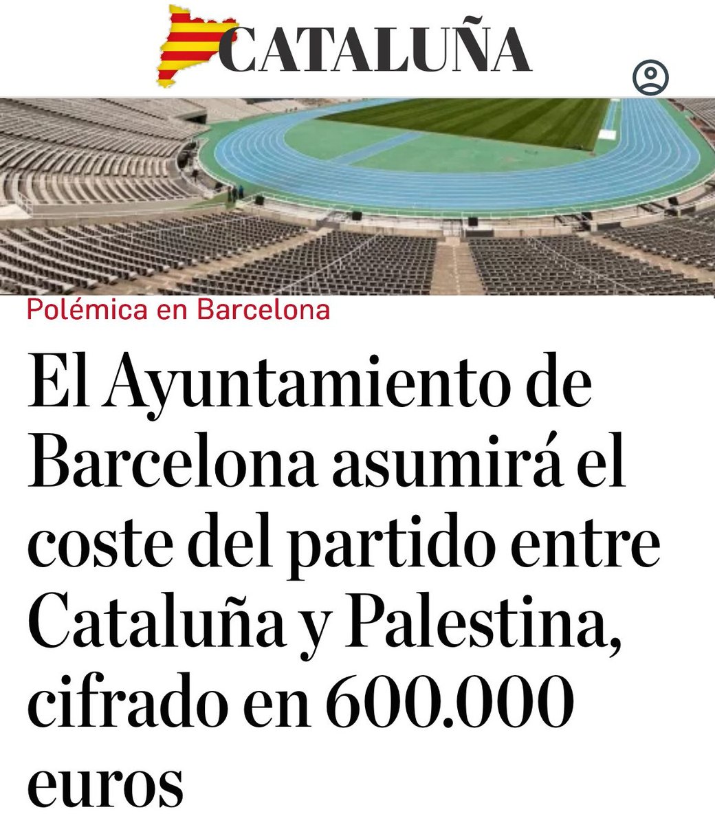 Veréis cómo el mismo equipo de opinión sincronizada que criticó que se gastara el dinero en un concierto de Gloria Estefan en Madrid, no protestará por estos 600.000€ para un partido que se llenará de banderas indepes y palestinas.
¿Apuestas?