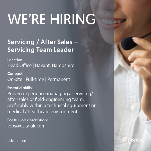 askOSKA's tweet image. WE&apos;RE HIRING

OSKA is a fast-paced business with ambitious growth plans. 
 
ROLE: Servicing / After Sales - Servicing Team Leader

For full job description, please email: jobs@oska.uk.com

#servicing #hiring #jobopportunity #aftersales #medicalequipmentjob #newjob #hiring