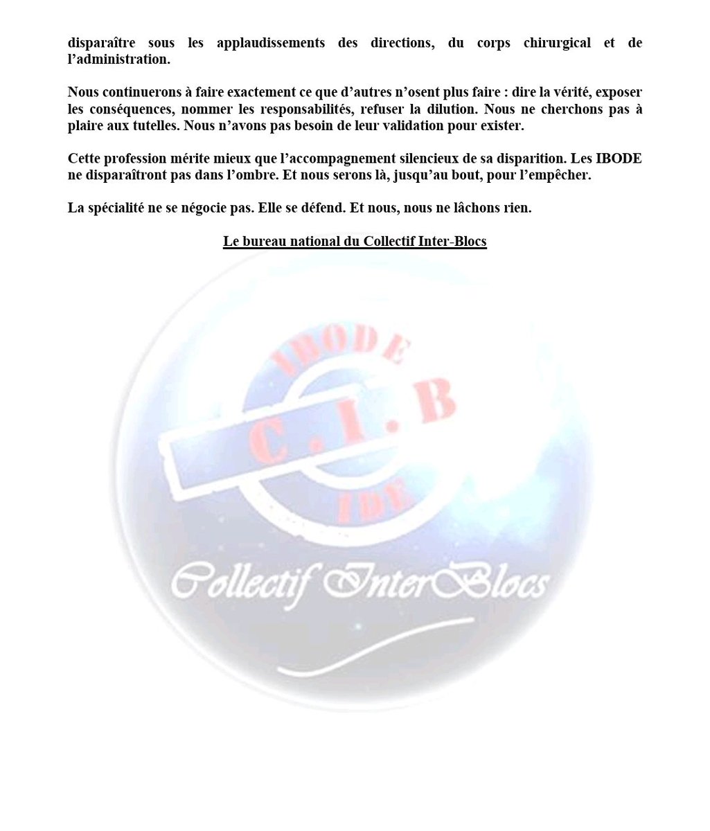 CBlocs's tweet image. 📣 COMMUNIQUÉ – DÉCISION DU CONSEIL D’ÉTAT
Suite à la décision du Conseil d’État du 4 novembre 2025 concernant les mesures transitoires IBODE, le Collectif Inter-Blocs publie son communiqué officiel.
Nous restons mobilisés plus que jamais !
#IBODE #BlocOpératoire #Communiqué