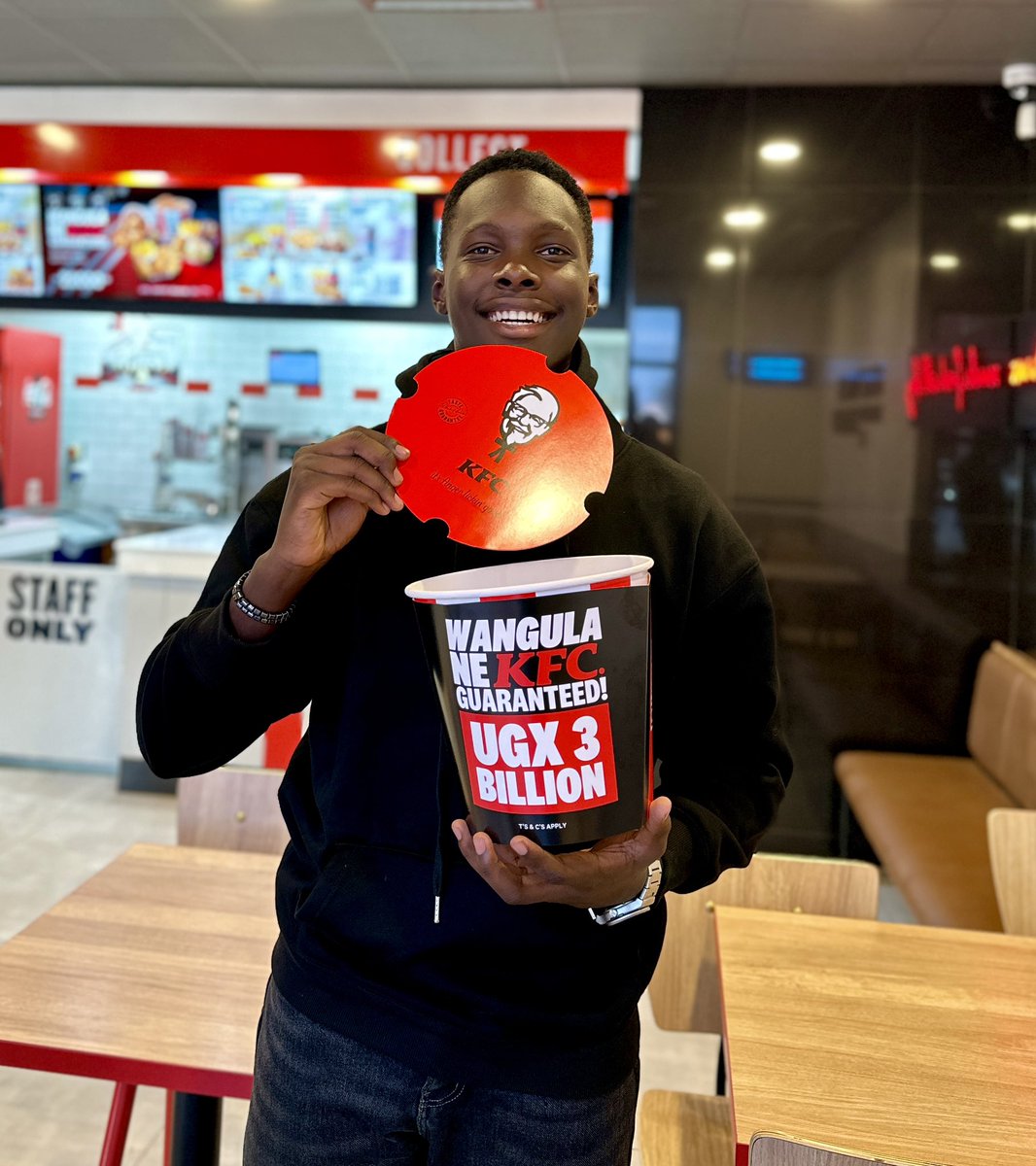 KFCinUganda's tweet photo. You are a bucket away from winning.😊

Buy any KFC Bucket or Streetwise Box Meal and WIN guaranteed prizes.

From airtime vouchers to Showmax, Jumia, Uber &amp; more. 

Order now 🥳
#WangulaNeKFC https://t.co/zjBmvf5mgr