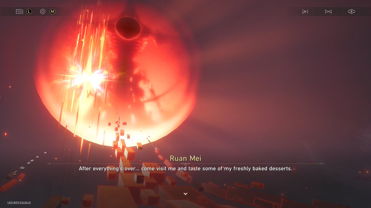 //hsr spoiler 

Ruan Mei really say "that's nice honey, when your done do visit. I made pastry"