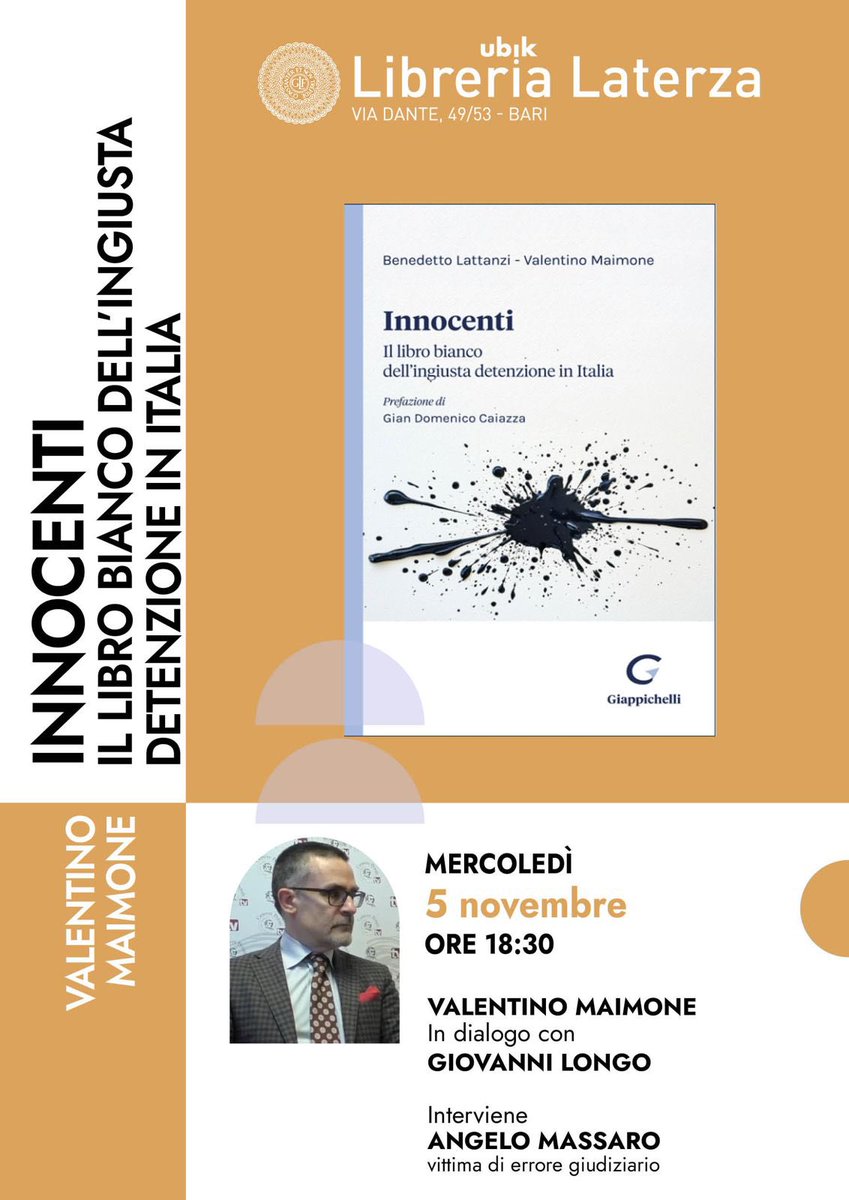 Se tutte le vittime di #ingiustadetenzione degli ultimi 33 anni formassero una catena umana tenendosi per mano, coprirebbero uno spazio pari alla distanza tra Roma e Napoli.
"Innocenti - Il libro bianco dell'ingiusta detenzione in Italia" (<a href="/GiappichelliEdi/">Giappichelli Editore</a>) oggi è a Bari.