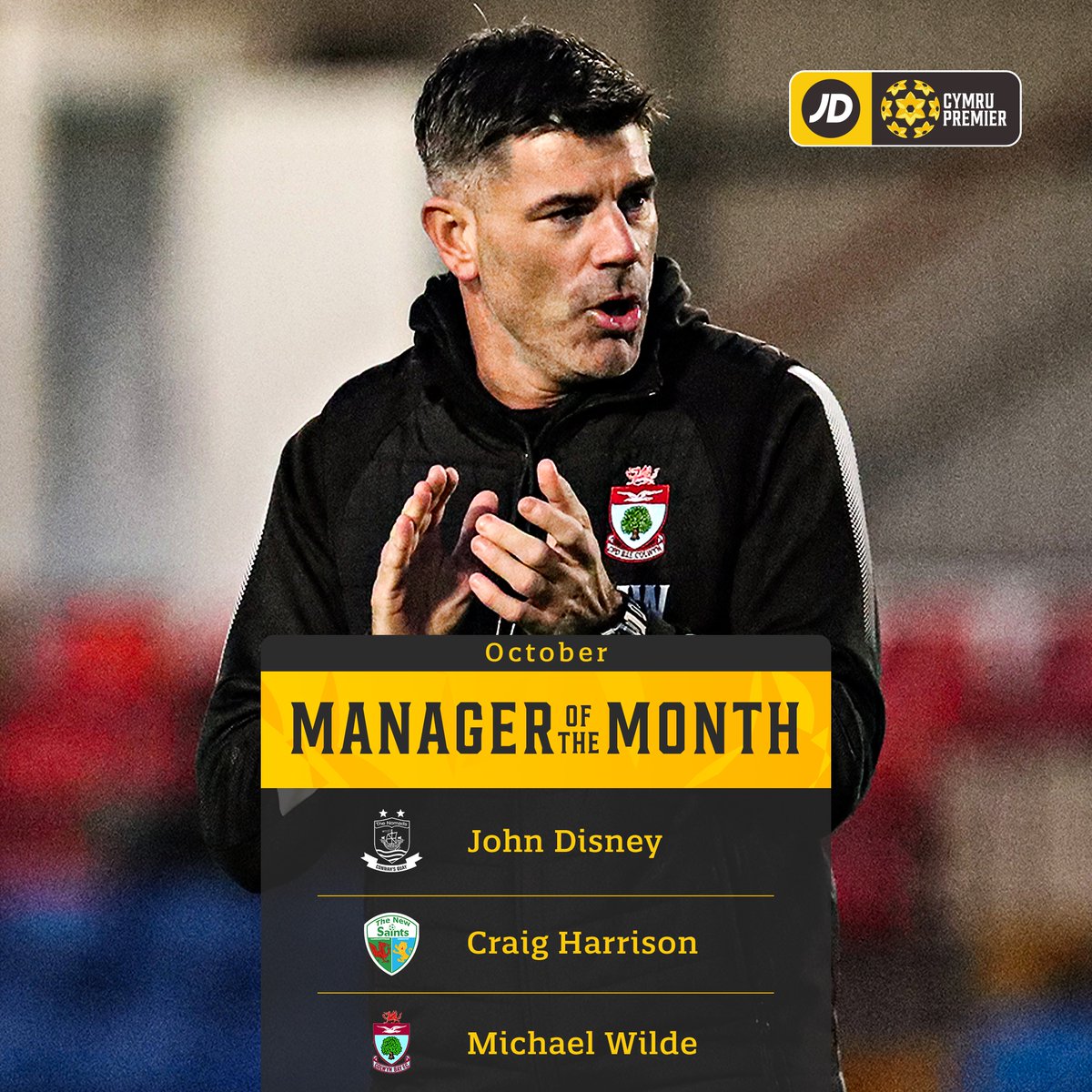 CymruLeagues's tweet photo. 🥁 Presenting the shortlist for October's Player and Manager of the Month awards across the #JDCymruLeagues.  

🗳️ Click below to find out how to vote, with the fan poll being combined with an independent voting panel to determine the winners 👇