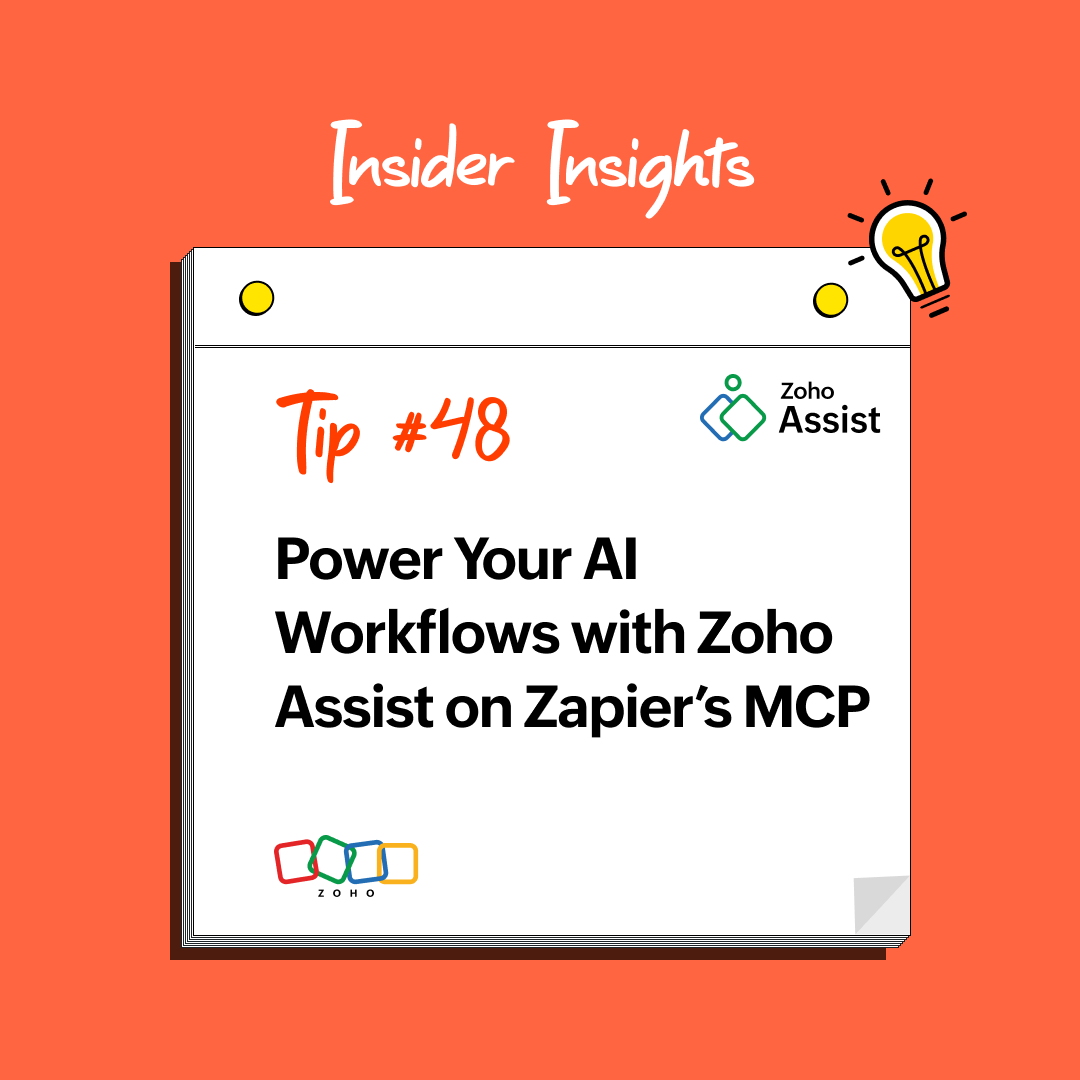 ZohoAssist's tweet image. 🚀 We’re excited to announce that Zoho Assist is now available on @Zapier&apos;s Model Context Protocol (MCP), bringing remote support automation right into your AI ecosystem. 

🔗 zma.page/tip-48

#RemoteSupport #RemoteDesktop #Zoho #ZohoAssist #TipsandTricks #InsiderInsights