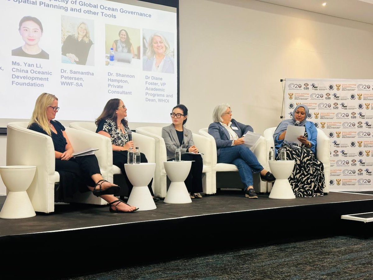 Ocean20_SA's tweet image. O20 Summit Day 2: Panel 3 
Enhancing the Capacity of Global Ocean Governance through Marine Spatial Planning and other Tools
@g20org @dstigovza @NRF_News @Saeonews #CODF @WWFSouthAfrica @WHOI