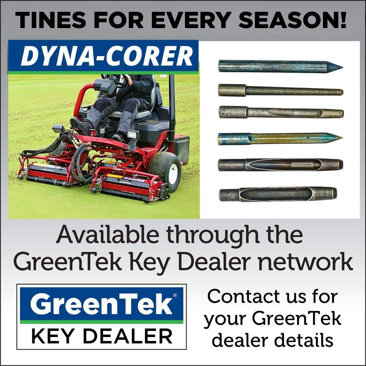 Do more with your @GreenTeK Dyna-Corers! Hollow, solid and cross tines for every task and season. 

greentek.com/products/dyna-…+ 

#DynaCoring #Greenkeeping #Turfcare #Aeration #Agronomy