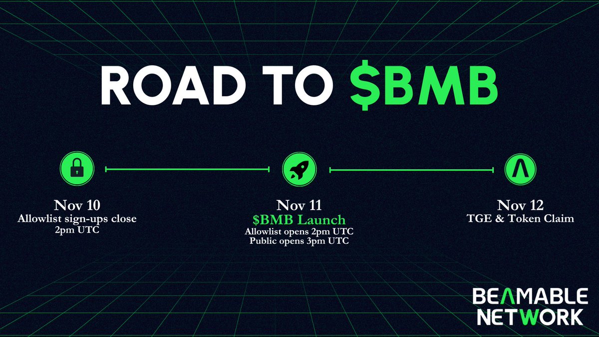BeamableNetwork's tweet image. We are delaying the $BMB Launch Sale to Tuesday, November 11th.

No need to sugarcoat  -  the obvious reasoning is that market sentiment took a major nose dive this week.

The bigger picture, for us, is that we now have a great opportunity to better align our launch timeline.…