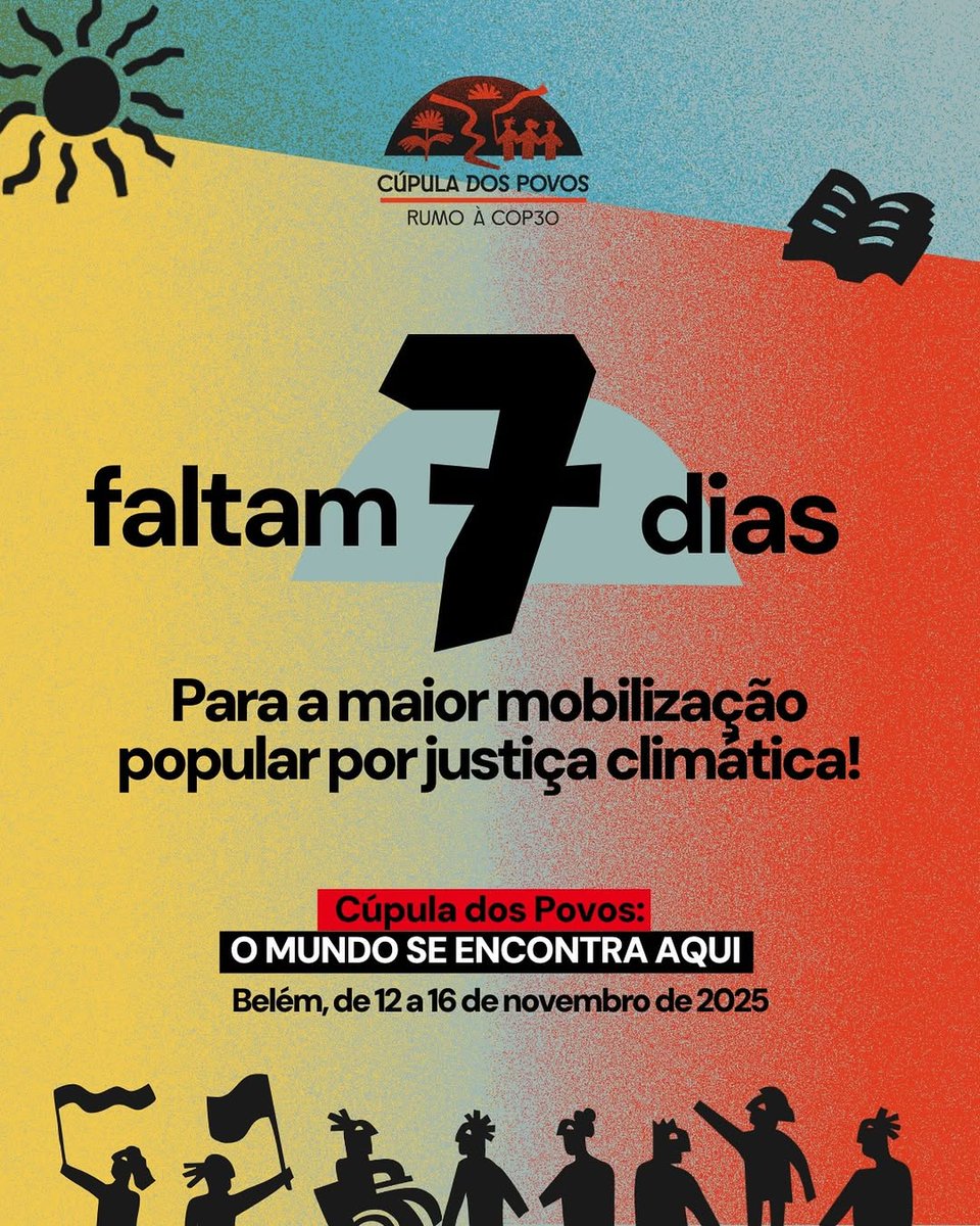 AuditoriaCidada's tweet image. Faltam 7 dias! ✊🏾
Belém será o centro do mundo, e as vozes dos povos ecoarão por justiça climática, social e ambiental.
Cúpula dos Povos: O mundo se encontra aqui!

#CúpulaDosPovos #JustiçaClimática #Belém2025 #COP30
