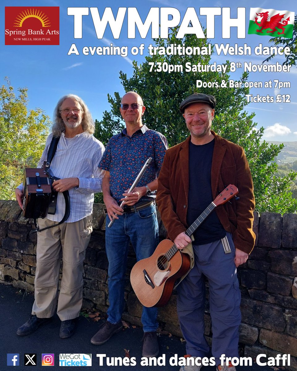 This Saturday share some laughs, moves and beautiful music with friends and family at our traditional Welsh dance evening with tunes and dances from Caffl. wegottickets.com/event/674423
#springbankarts #newmills #visitnewmills #highpeak  #events #livemusic #folkmusic #dance #Ceilidh
