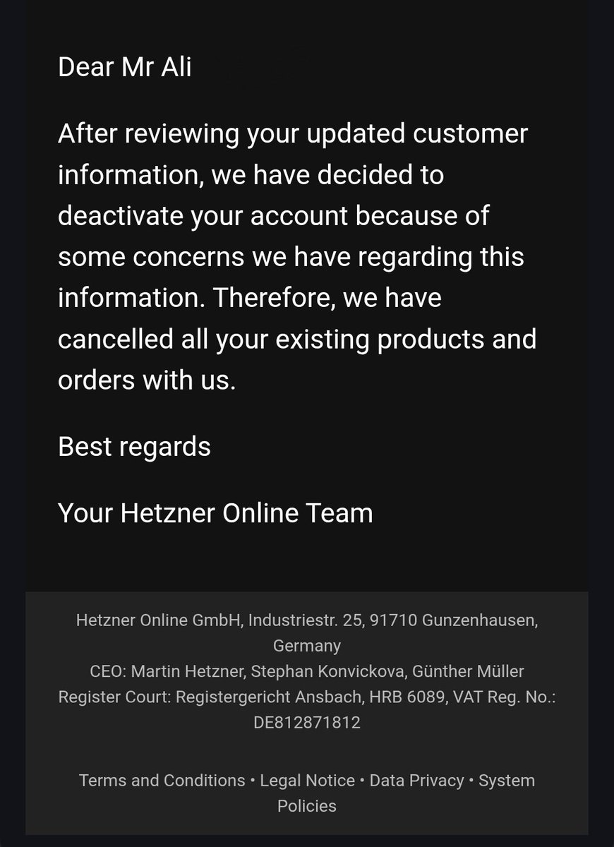 What's wrong with <a href="/Hetzner_Online/">Hetzner</a>? Do you have to be from Europe or the US to use them? I really appreciate <a href="/Vultr/">Vultr</a> been using them for years, and absolutely 0 issues.