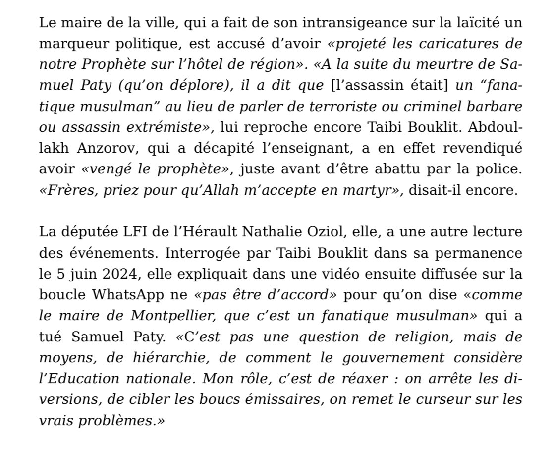 Si les faits rapportés par Libération sont avérés, alors c’est très grave. Samuel Paty a été assassiné par un islamiste et par fanatisme religieux. Tordre ces faits à des fins électorales est une insulte à la mémoire de Samuel Paty et aux proches de la victime.