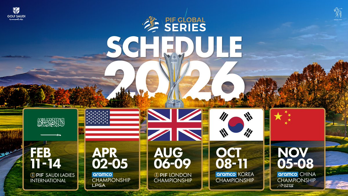 PIFGlobalSeries's tweet image. 2026 locked and loaded 🫡

Five world-class events. Three continents. One groundbreaking series transforming women’s golf🌍

#PIFGlobalSeries #AramcoChinaChampionship