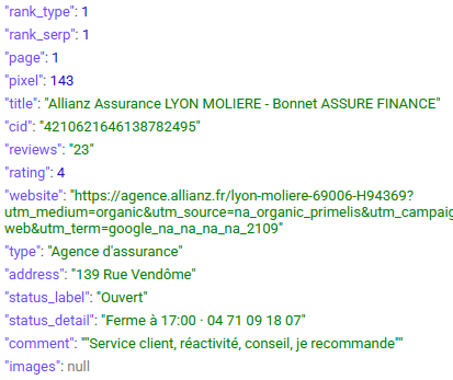 semscraper_fr's tweet photo. Nous venons de rajouter des informations prises en charge par notre API de scrape de Google Maps.

Pour chaque appel, vous avez maintenant 👇
🏦type
🗺️address
🕙status_label
🕰️status_detail
✏️comment
🖼️images