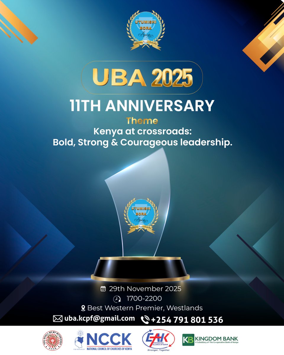 *Utumishi Bora Awards 2025 countdown is on‼️🥳 🎉Have you booked a slot yet??
Don't miss a chance to celebrate servant leaders in our communities!  Make your booking and secure your seat today‼️💯
💳 Payment details are as follows...

Paybill number 750407 Account name UBA