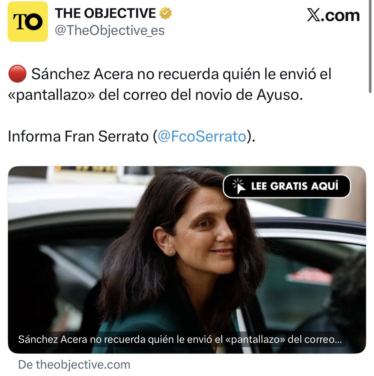 FroilLannister's tweet photo. Para evitar que le vuelva la memoria, ha borrado el WhatsApp y pulverizado el móvil en el que lo recibió.

Ya es curioso que no te acuerdes de quién te mandó un correo que fue la noticia más comentada del país durante días y por la que organizaste una cacería contra la Presidenta de la Comunidad de Madrid.

Tan curioso que parece una trola para encubrir a un tipo que está siendo juzgado por una filtración.