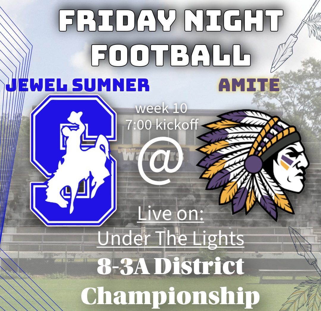How about a Week 10 Road Trip to close out the regular season for the UTL Crew  🏈🎥

8-3A District Championship Game 🏆

(9-0) Jewel Sumner Cowboys @ (7-2) Amite Warriors

Week 10 Friday Night Live On Under The Lights!!!