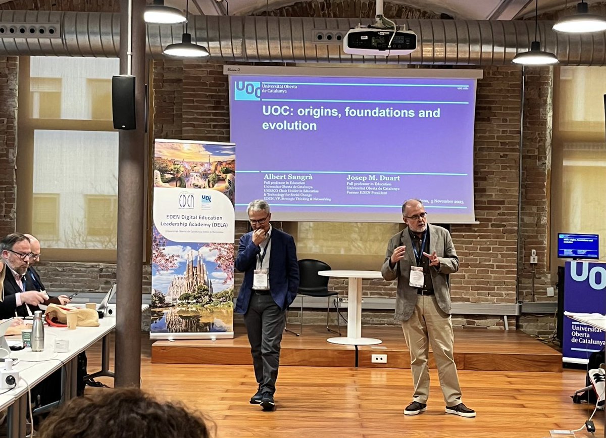 edulabTIC's tweet image. 🔈#Edulab researchers Dr. @jduart and Dr. @albert_sangra present the origins, foundations and evolution of @UOCuniversity at #EDENDELA in Barcelona

⭐️Proud of our history and looking forward to the future of #digitaleducation 

#researchUOC #UOC #EDEN @EDEN_DLE