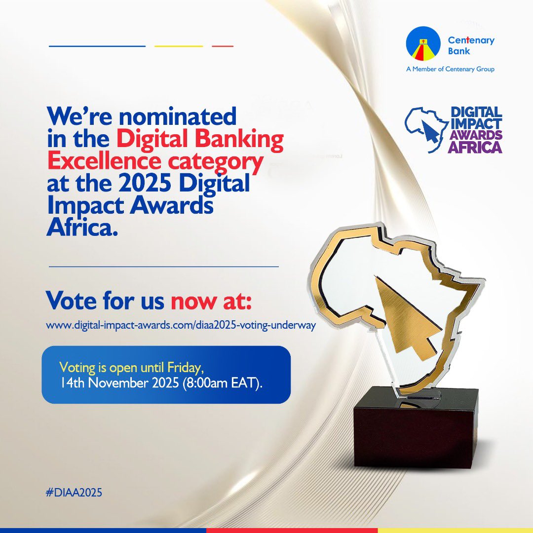 TrendRoomUG's tweet photo. It’s our time, #TeamCente!
Let’s crown Centenary Bank as Digital Banking Excellence Category .
🗳️ Vote now: https://t.co/epFbtSVPuN
⏰ Closes Fri, 14 Nov 2025 – 8:00am EAT
Every vote counts ,let’s make history together! 🙌
#DIAA2025 https://t.co/4rwRuN9HQY